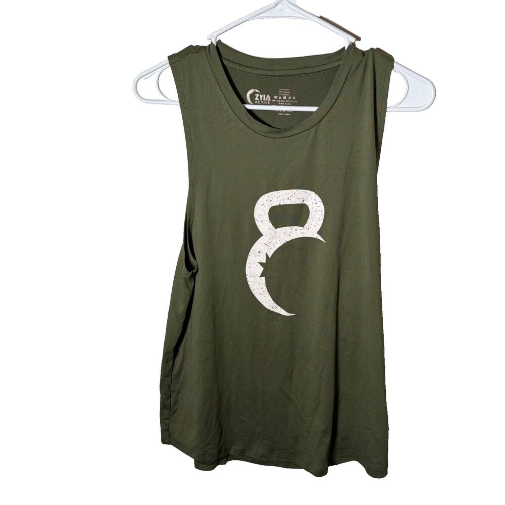 Zyia Active Tank Top Women's Medium Green Sleeveless Logo Athletic Shirt